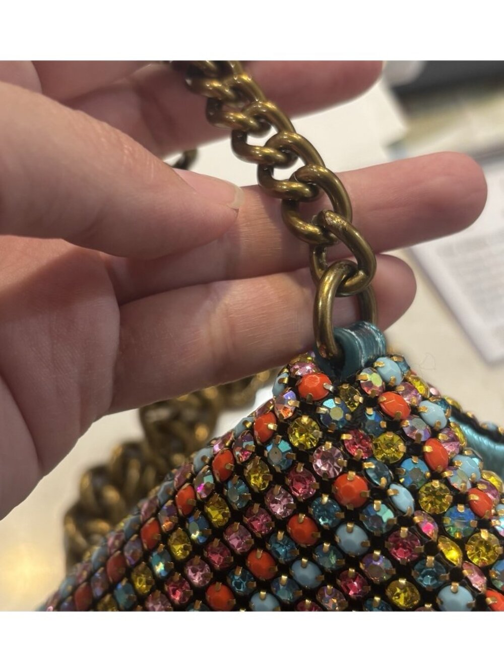 KURT GEIGER Mini Party Crossbody Bag Small Multicolor Beaded Chain Strap - Picture 11 of 15